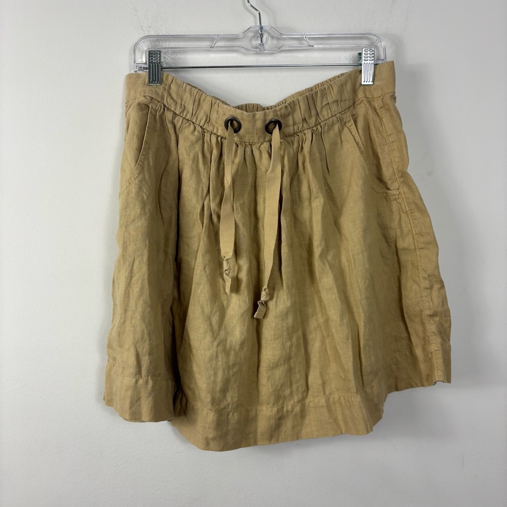 J. Crew Linen Skirt Womens 10 Neutral Tone Pleated Pockets Elastic Waist Minimal